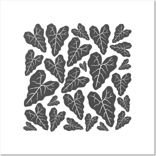 Grey veiny heart shaped plant leaves pattern Posters and Art